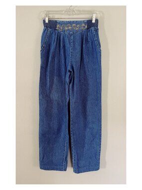 VTG Saint Germain Sz S Pull On Embroidered 80s Ankle Jeans